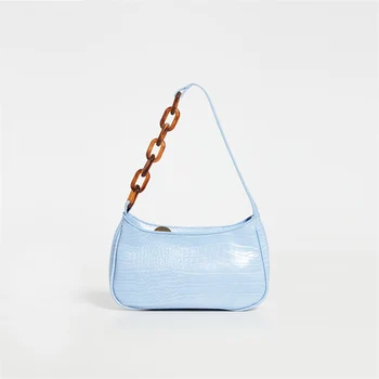 

Vintage Crocodile Women Baguette Shape Bags blue 2020 Acrylic chain Underarm Shoulder Bag Cute Alligator Handbags Damska torba