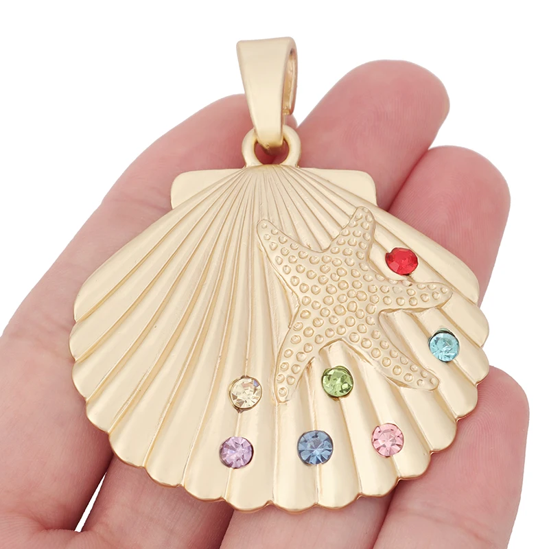 1 х большая матовая Золотая раковина морской ракушки и звезды стразы подвески для