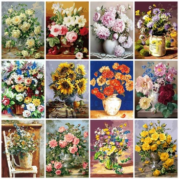 

AZQSD Painting By Numbers Flower Pictures Oil Painting By Numbers Oil Painting Hand Paint Kit Canvas Decoration For Livingroom