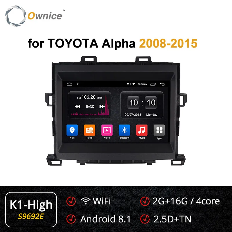 Ownice Android 9,0 2 Дин радио мультимедиа плеер gps стерео k3 k5 k6 для Toyota ALPHARD 2008 2009 2010 2011 2012 2013 - Цвет: s9692 K1 High