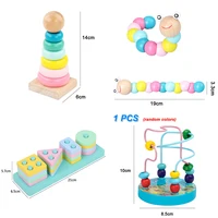 Hot Kids Montessori Wooden Toys Macaron Blocks Learning Toy Baby Music Rattles Graphic Colorful Wooden Blocks Educational Toy 6