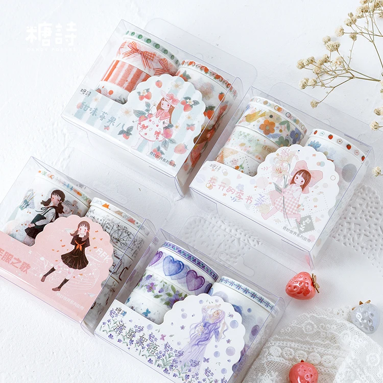 

6 pcs/pack Lovely Girl Flowers Bullet Journal Washi Tape Set Adhesive Tape DIY Scrapbooking Sticker Label Masking