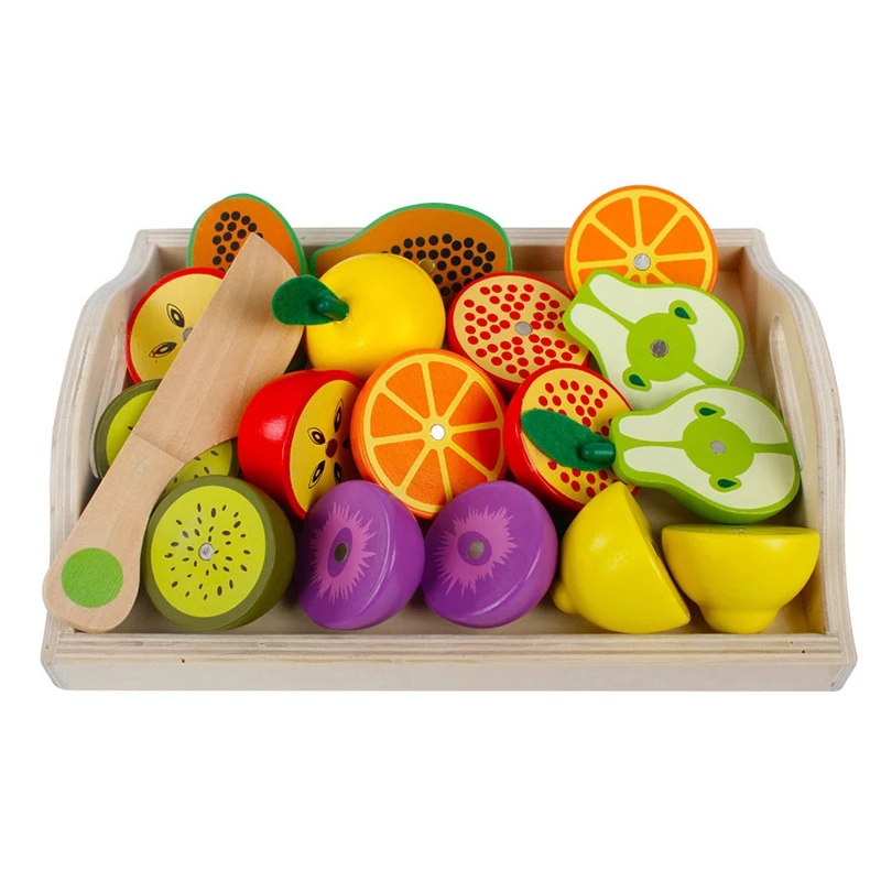 Simulation Kitchen Pretend Toy Wooden Classic Game Montessori Educational Toy For Children Kids Gift Cutting Fruit Vegetable Set 2