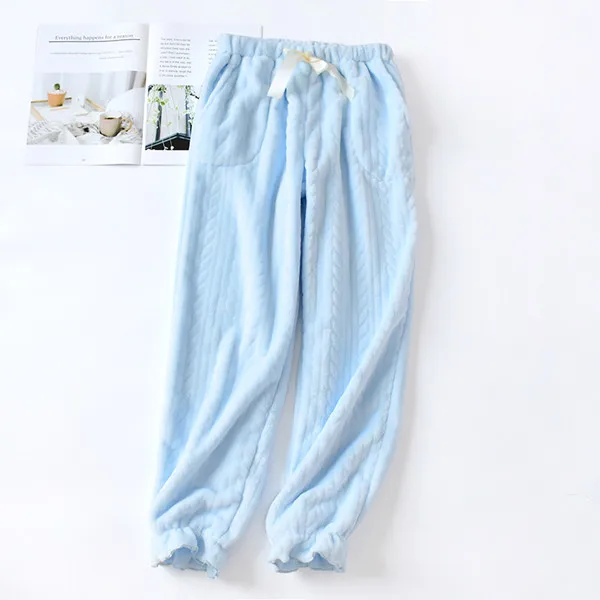 blue Женские домашние брюки пижамные штаны осенне-зимние фланелевые женские домашние штаны розовые/синие штаны для сна Fdfklak - Цвет: blue