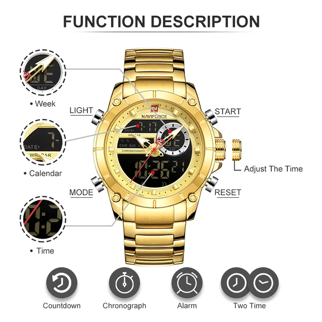 NAVIFORCE Top Luxury Original Sports Wrist Watch For Men Quartz Steel Waterproof Dual Display Military Watches Relogio Masculino 3