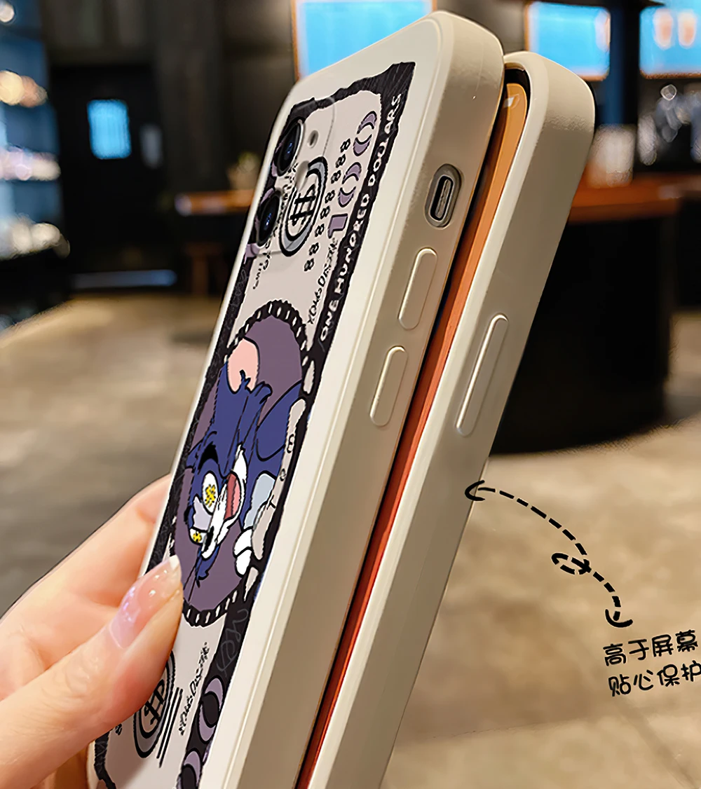 Cat and Mouse Phone Case For iPhone 11 12 13 Pro MAX 6 6S 7 8 Plus XS 12 13 Mini X XR SE 2020 Banknote Silicone Protect the Lens