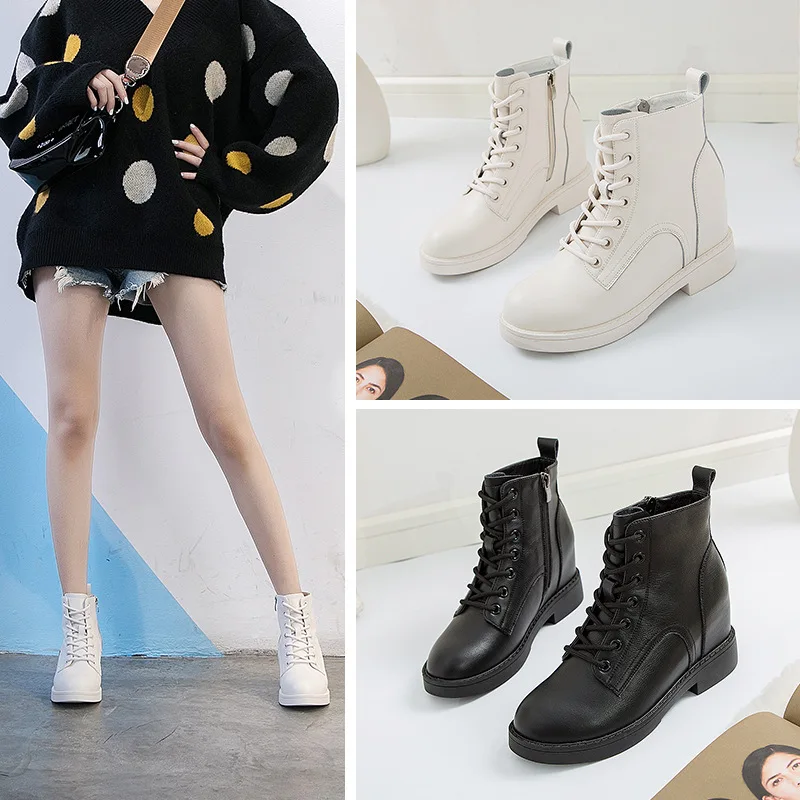 

Autumn And Winter plus Velvet Elevator Genuine Leather Martin Boots Women's 2019 Korean-style Women's Boots Casual Ankle Boots L