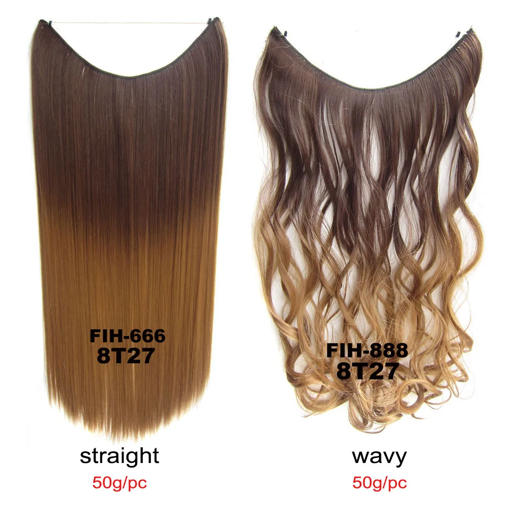 24inch 50grams 100grams Synthetic Hair Extension Gradual Color Brown Gray Blonde String Halo Hairpieces Extensions