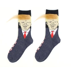 Spoof Funny President Donald Trump Socks with 3D Fake Hair Crew Socks Men Socks Streetwear Hip Hop Cotton Socks попсокет Футбол