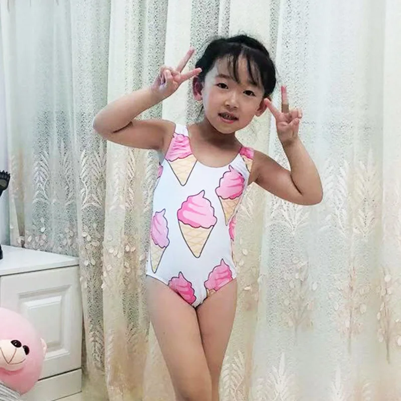 

2019 New Style Triangular One-piece Girls Ice Cream Cartoon One-piece Swimming Suit Currently Available Manufacturers Direct Sel