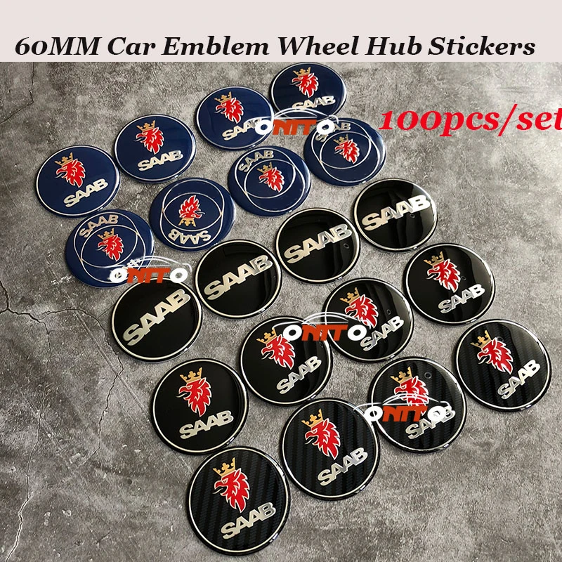 

100pcs/set ABS 60mm Car emblem Logo Badge Wheel hub Stickers Auto Car Rim wheel hub caps For SAAB 9-3 9-5 93 95 BJ SCS label