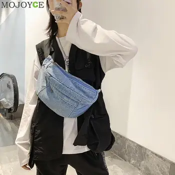 

Unisex Denim Waist Bag Women Zipper Fanny Belt Pack Street Style Chest Pouch Vintage Chest Bags for Women Men