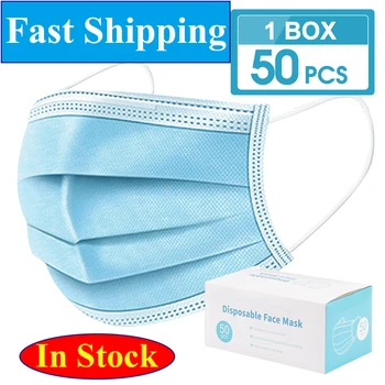 

50PCS 3 Layer Mask Dust Proof Masks Disposable Face Masks Elastic Ear Loop Disposable Dust Filter Safety Facial Mouth Mask