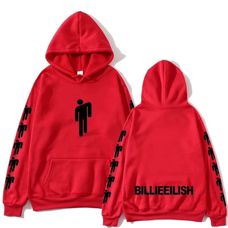 Новая горячая Billie Eilish Толстовка Мужская Черная хлопковая толстовка пара Billie Eilish Толстовка простая сохраняющая тепло Женская/Мужская толстовка одежда - Цвет: red