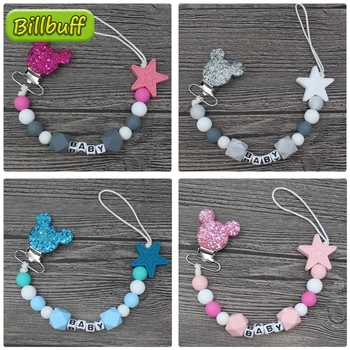 

2020 DIY Personalised Name Silicone Baby Pacifier Clip Chain Nipple Pacifier Chain with Mouse Holder for Baby Newborn Shower Toy