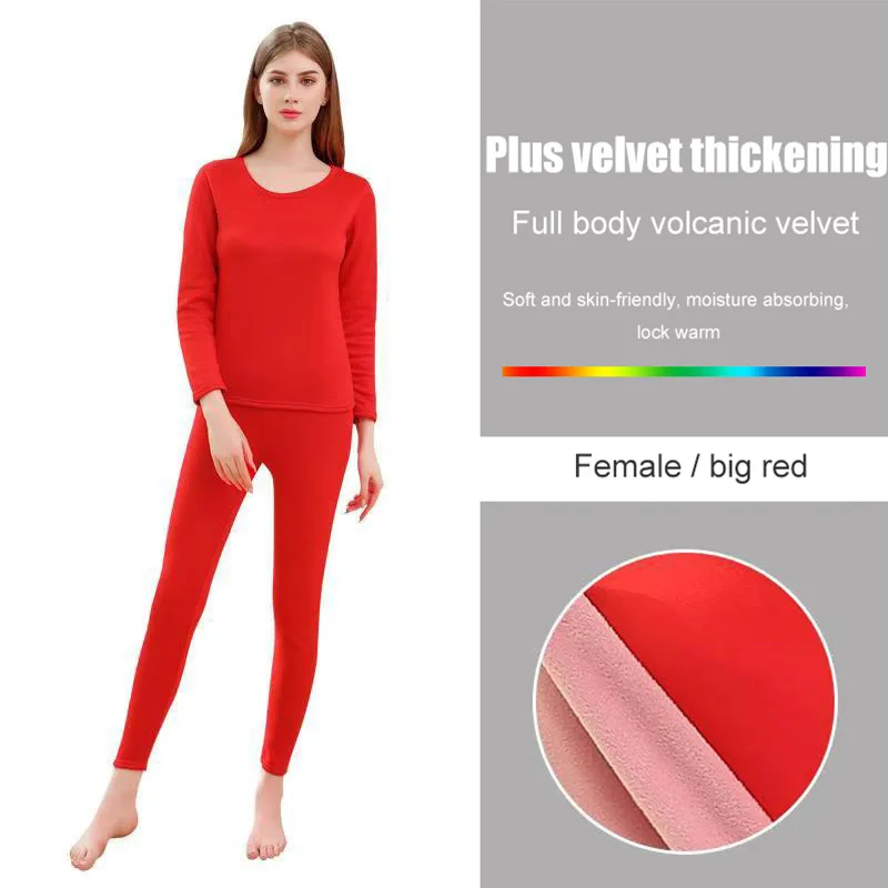Women Red 1 Новинка, вельветовое плотное термобелье, комплект для мужчин и женщин, кальсоны для мужчин, Осень-зима, рубашка+ штаны, комплекты теплого плотного вельвета - Цвет: Women Red 1