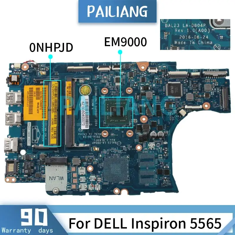 Placa-mãe para Laptop Pailiang Inspiron 5565 Em9000 Wireless Ddr4 Placa-mãe para notebook - Imagem 2