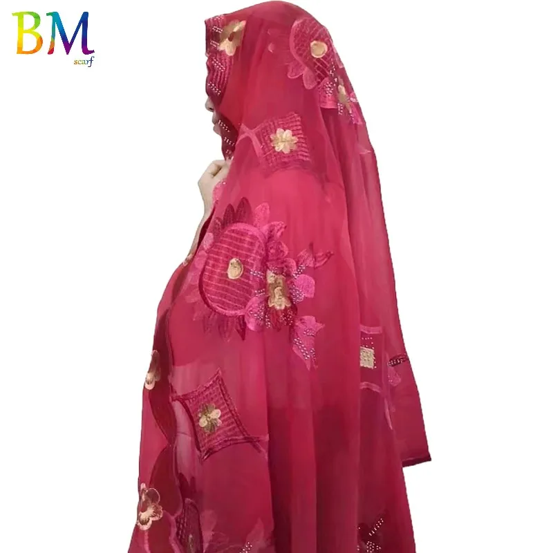 Высокое качество африканская Женская шаль шифон Вышивка шарф Мусульманский Хиджаб шарф для мусульманских женщин BX10 - Цвет: BX10-2