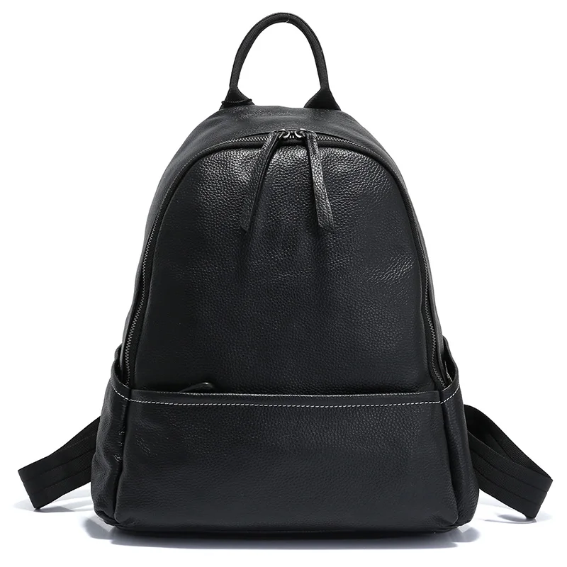 Zency панельный женский рюкзак натуральная кожа Повседневная дорожная сумка стиль преппи школьная сумка Высокое качество ранец черный - Цвет: Черный