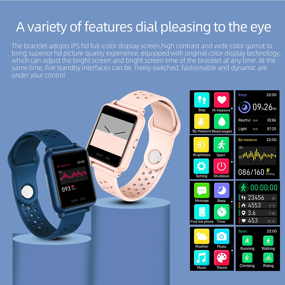 P8 Smartwatch IP67 Waterproof Wearable Device Bluetooth Pedometer Heart Rate Monitor Color Display Smart Watch for Android/iOS