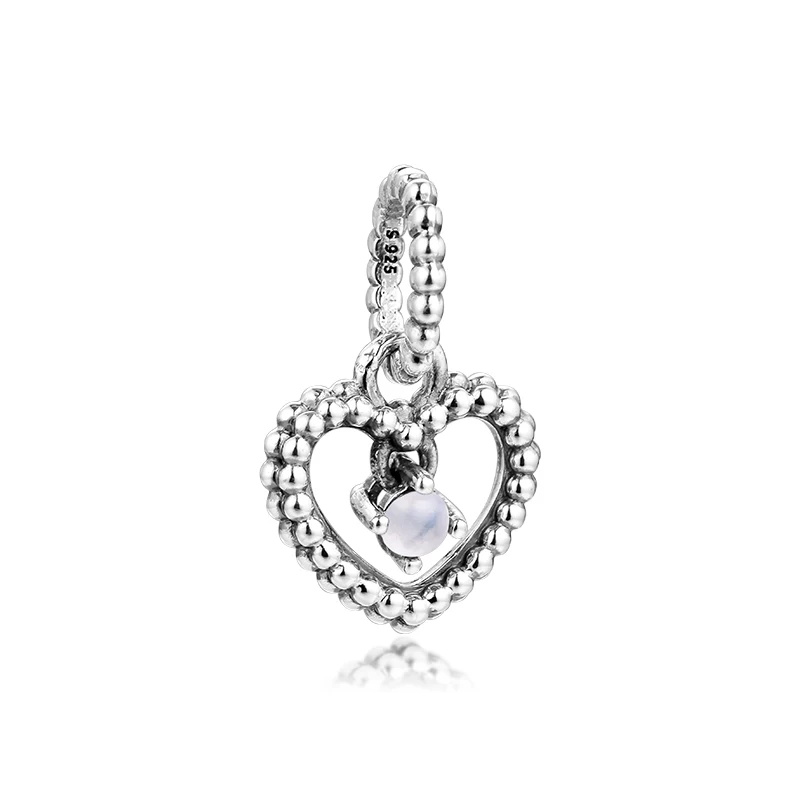 

Charms fits for Bracelets Necklaces 100% 925 Sterling Silver Jewelry Milky White Beaded Heart Dangle Beads Free Shipping