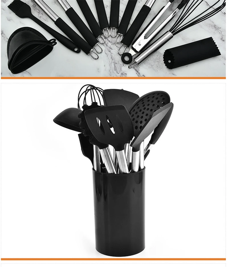 Kitchen Utensil Set 13Pcs Stainless Steel Silicone Cooking Utensils Non-stick Spatula with Storage Box Kitchenware Cooking Tools