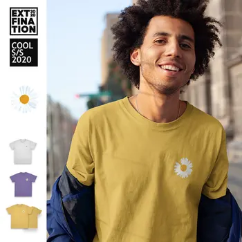 

ExtFination |2020 Daisy Print T-shirt Men 100% Cotton American Basic Harajuku Tshirt Male Korea Style Top Tee Streetwear T Shirt