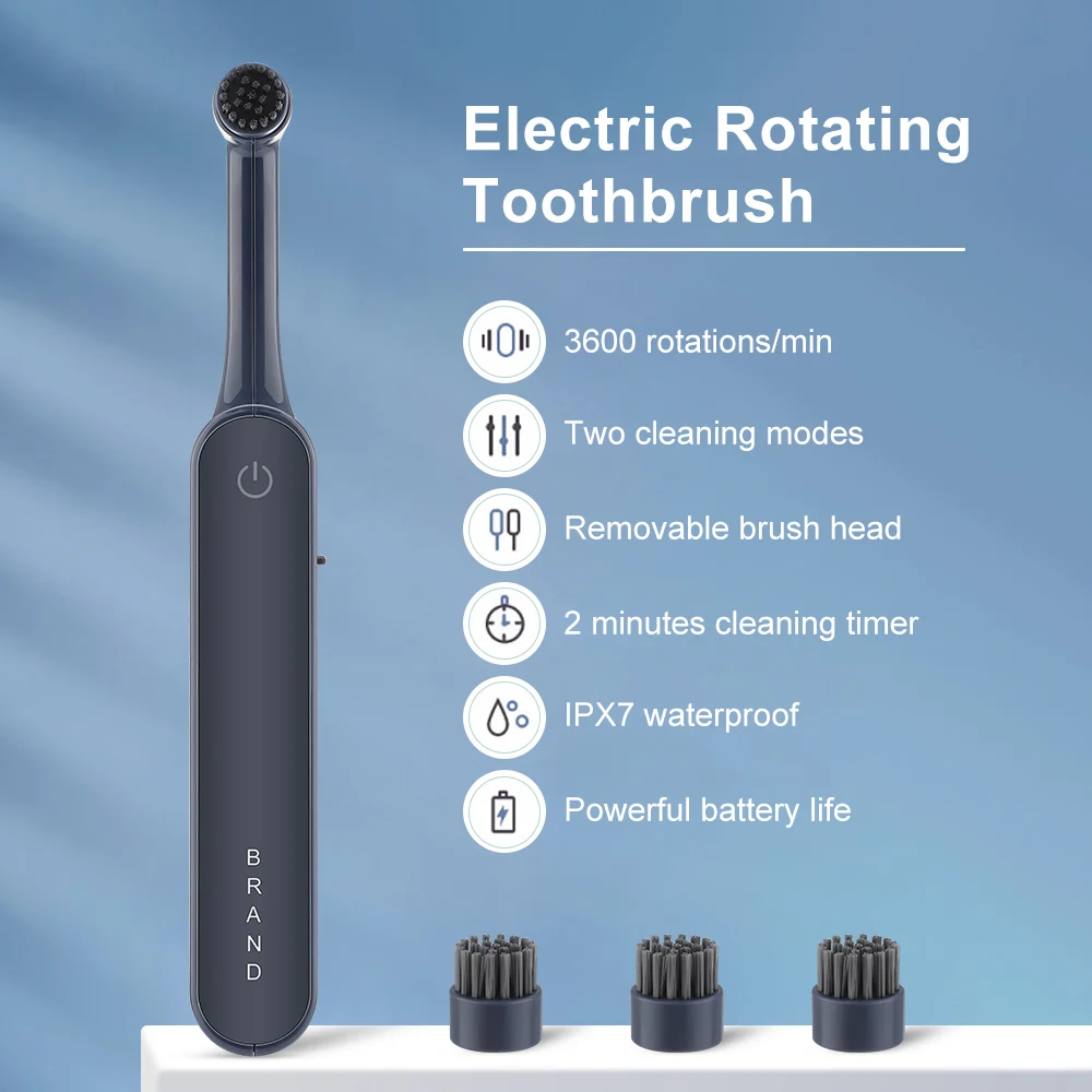 Electric Rotating Toothbrush 2 Modes Portable Rechargeable Toothbrush