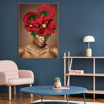 

Abstract Beautiful Red Flower Women Print Oil Painting Canvas Wall Art Pictures for Living Room Home Decor Modern HD Wall Art