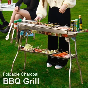 

Foldable Charcoal BBQ Grill Grill Plate Stove Kebab Barbecue Patio Camping Party Outdoor Camping BBQ Accessories Cooking Tools