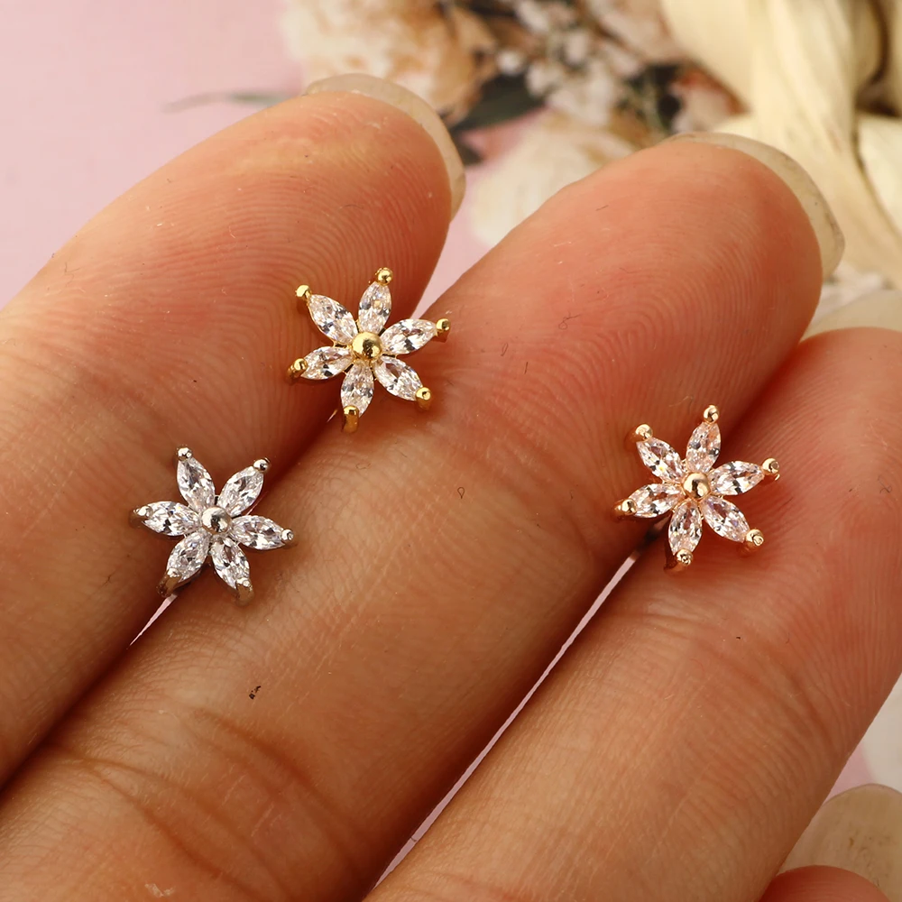Flower Zircon Ear Piercing Tragus Daith Ear Jewelry Body Piercing Barbell Screw Wholesales Cartilage Earrings Stud Zircon