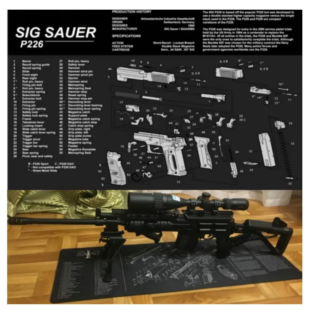 

Sig Sauer P226 Cleaning Rubber Mat 17"x11" Waterproof Non-Slip Cleaning Mat with Parts Diagram and Instruction Armorer Bench Mat