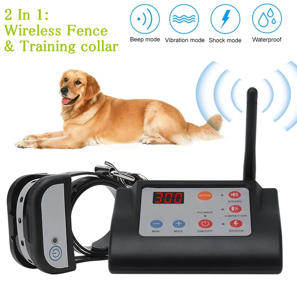 

2 In 1 Wireless Electric Pet Dog Fence & Training Collar Dog Training Collars Waterproof Rechargeable Pet Containment System
