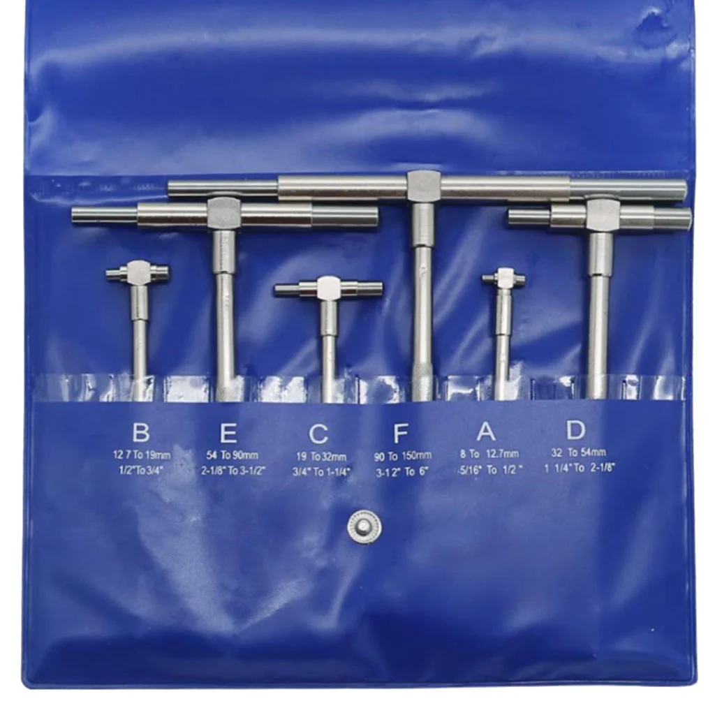 6pcs Precision Telescopic Gauge 8150 mm, Stainless Steel Measurement Bore Engineers Kit, Inner