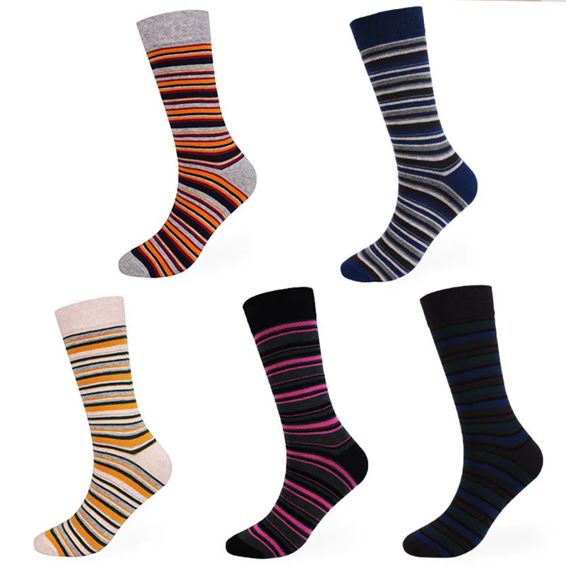 LKWDer, 5 пар мужских носков, большой размер, 46,47, 48, Осенние, зимние, толстые, незапахивающие, мужские носки, повседневные, в полоску, средней длины, носки без пятки - Цвет: F free color
