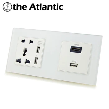 

Atlectric Universal Standard Plug Wall Socket HDMI HD USB TV Port Socket Wall Power Socket Electrical Outlet Tempered Glass
