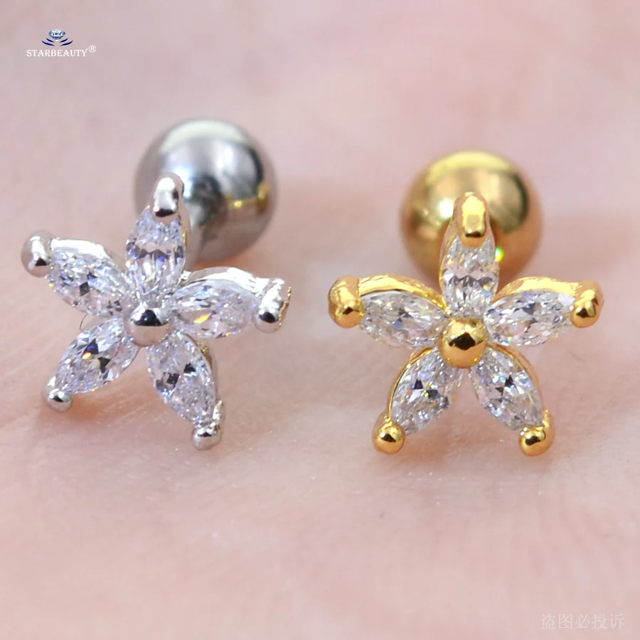 

Starbeauty 1pc 16G Oval Crystal Flower Helix Piercing Tragus Earrings Studs Conch Cartilage Piercing Oreja Ear Piercing Jewelry