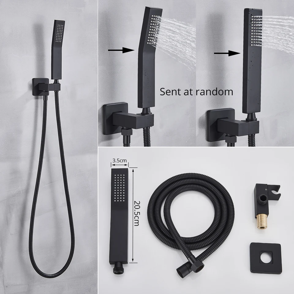 Luxury Black Thermostatic Bathroom Shower Faucet Rainfall Shower Head Wall Mounted Bathtub Mixer Tap Bath Set Wall bathroom faucet,bathroom shower faucet set,thermostatic mixing valve