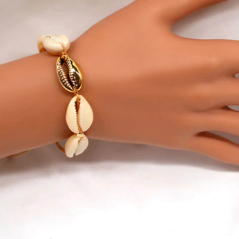 

Summer Beach Natural Shell Rope Chain Bracelet Bohemian Hand Woven Alloy Charm Bracelets for Women Jewelry