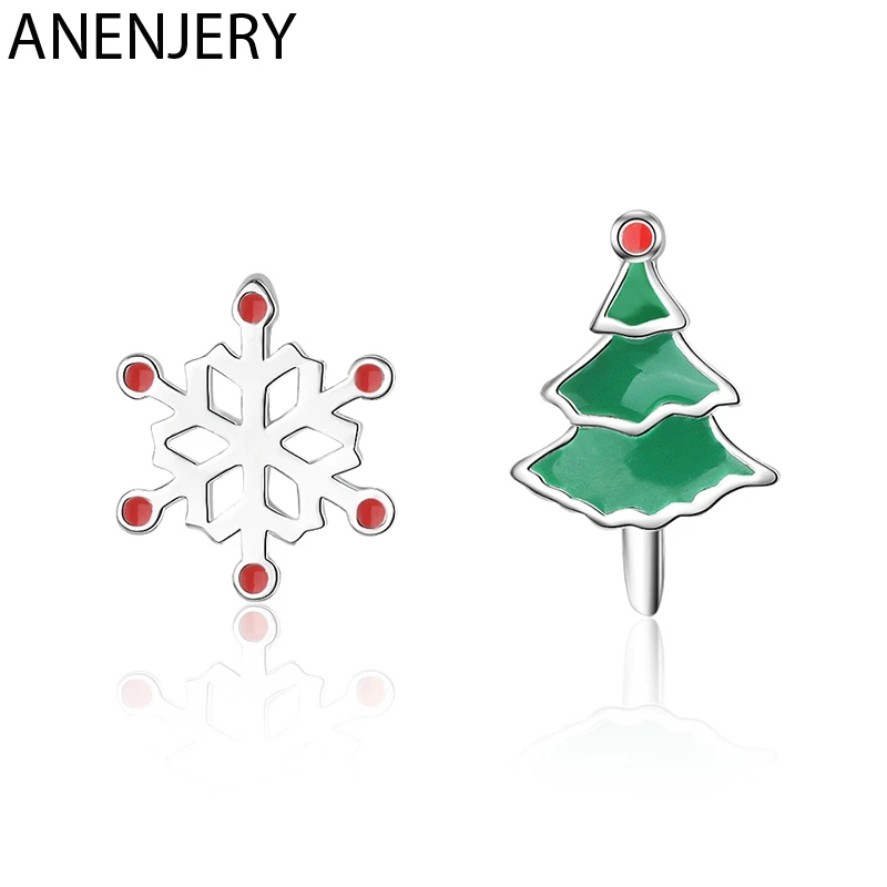 ANENJERY рождественские серьги милые 925 пробы Серебряные Снежинки серьги в виде дерева для женщин подарок pendientes oorbellen S-E936