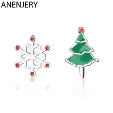 ANENJERY рождественские серьги милые 925 пробы Серебряные Снежинки серьги в виде дерева для женщин подарок pendientes oorbellen S-E936