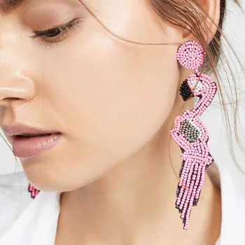 

Dvacaman Beaded Bird Earrings for Women Handmade Cute Animal Big Statement Earrings Lightweight Long Dangle Earrings Jewelry