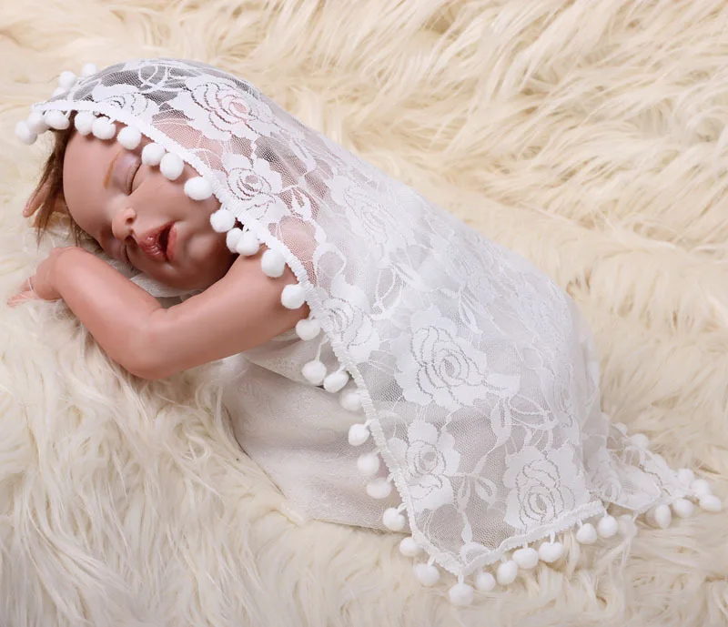Реквизит для фотосессии новорожденных; детское эластичное кружевное полотенце; одеяла с бахромой; кружевное обертывающее полотенце; мягкое детское одеяло(45*45 см - Цвет: white