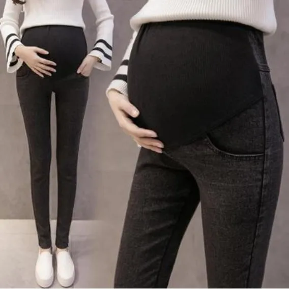 

Spring Pregnant WOMEN'S Pants Elasticity Slim Fit Pants Black And White with Pattern Maternity Jeans Not Afford File Outer Wear