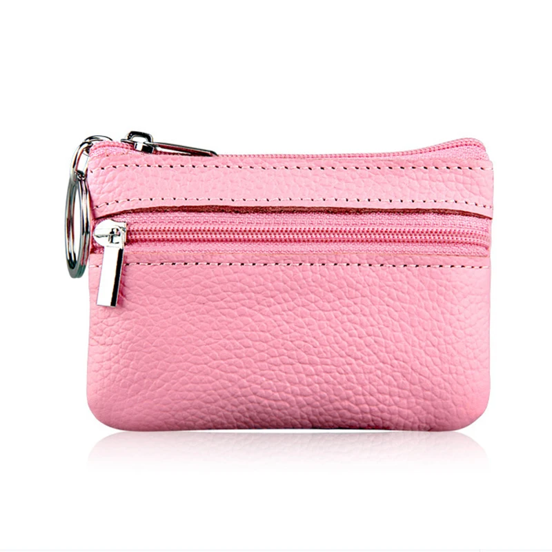 Pink Кошелек для монет, кожаный однотонный Кошелек, Чехол для карт, 2 молнии, металлическая пряжка, чехол для ключей, модный кошелек, чехол для карт - Цвет: Pink