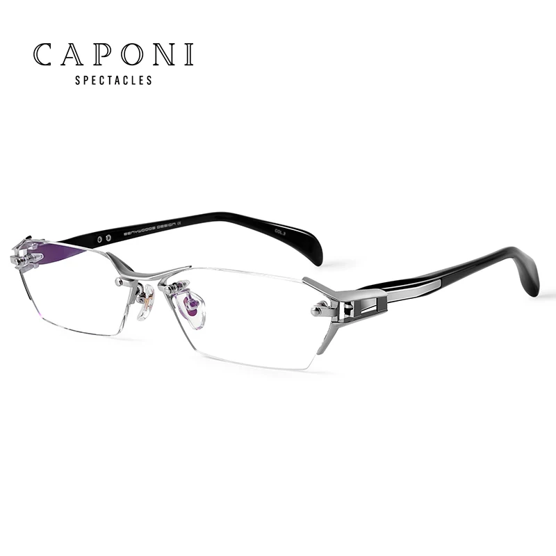CAPONI, титановые очки, оправа, для мужчин, без оправы, квадратные, бизнес, оптические очки, прозрачные, для компьютера, по рецепту, очки для мужчин, J1141 - Цвет оправы: Silver