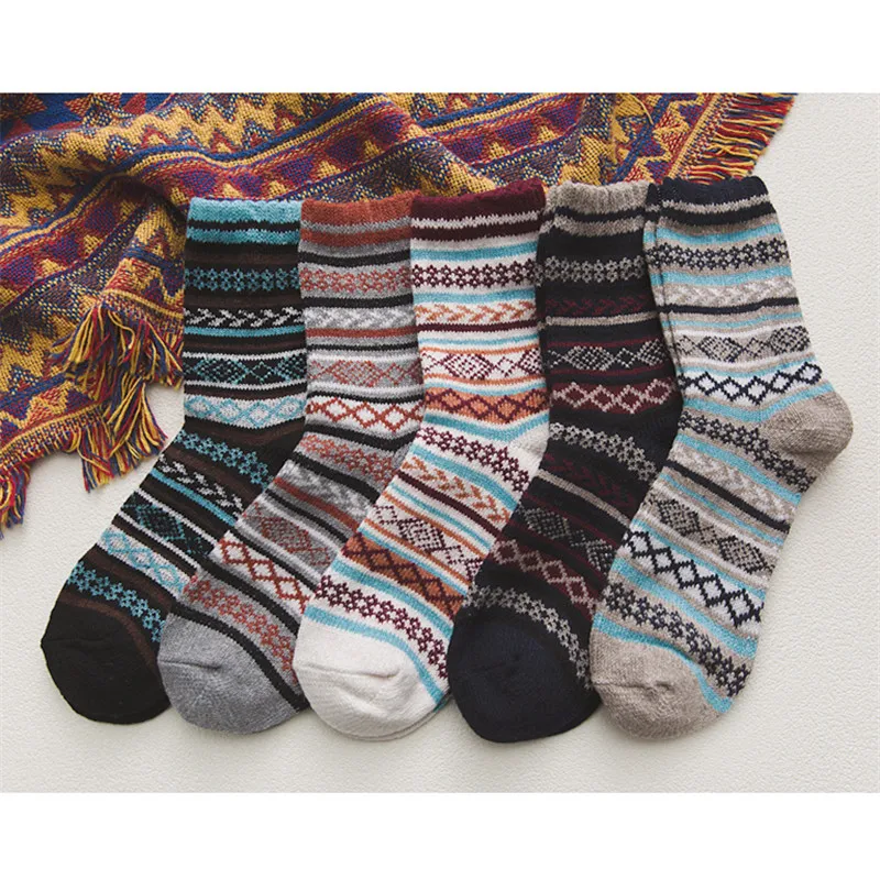 5 пар рождественских носков мужские винтажные этнические шерстяные теплые носки без пятки клетчатые полосатые геометрические ребристые шерстяные толстые вязаные мужские носки подарок