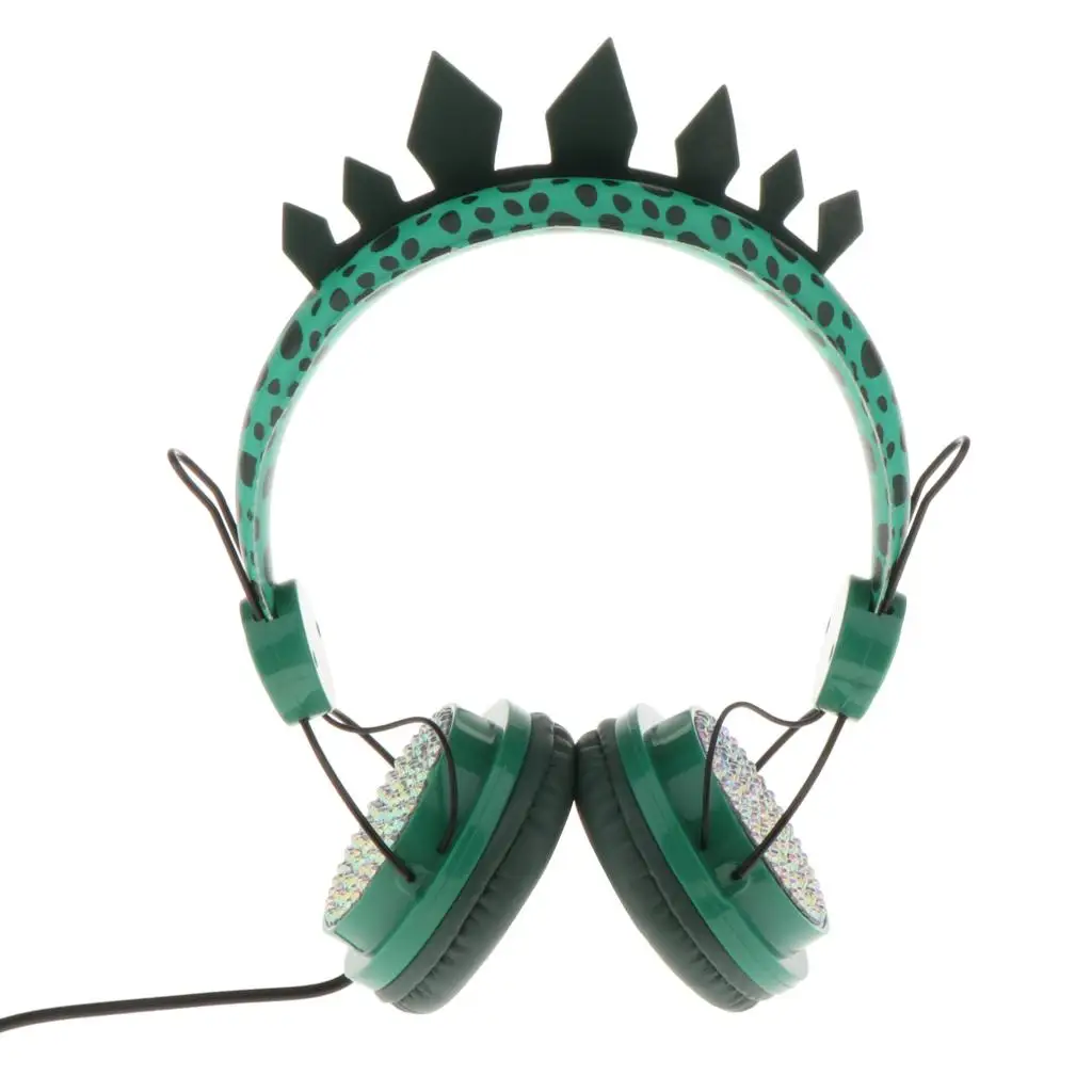 Cute Dinosaur Glitter Kids Wired Headphone Adjustable Headband for Boys