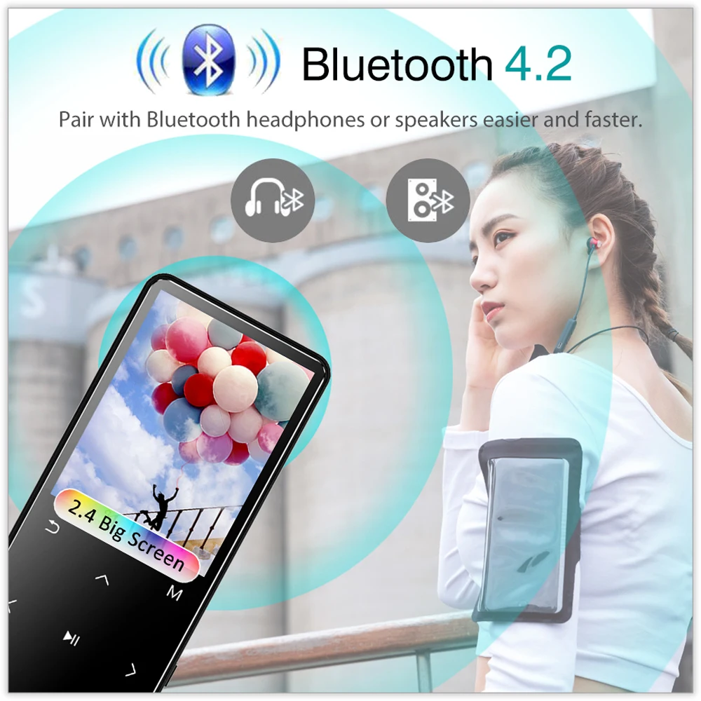 REDANT MP4 плеер с bluetooth портативный mp3 музыкальный mp 4 media slim 2 дюйма сенсорные клавиши