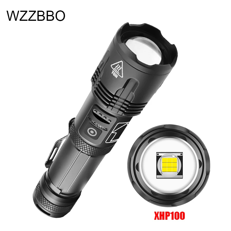 

XHP100 flashlight rechargeable lantern torch lighter tactical flashlight self defense olight 26650 battery camping portable edc